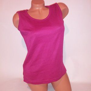 Michael Carrie Womens Tank Top Large Solid Dark Pink Sleeveless Ribbed Scoop Nec
